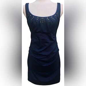 BOSTON PROPER BRASS STUDDED SLEEVELESS ROUCHED DRESS SZ 10